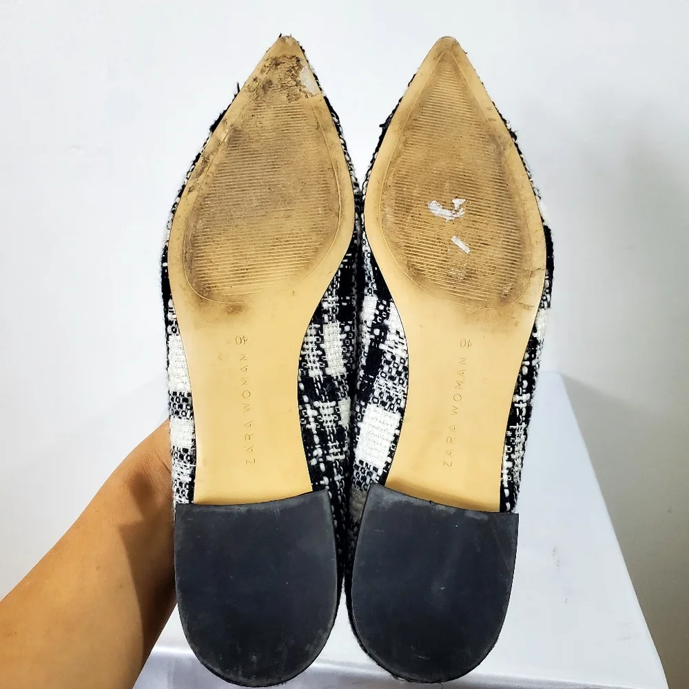 Zara tweed beaded jeweled fabric flat shoes pointed toe size 40EUR - Picture 8 of 12